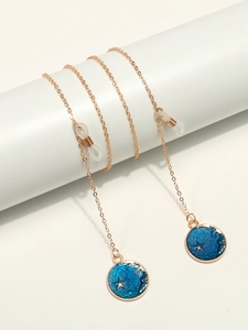 Chaîne De Lunettes Pendentif Émail Ciel Étoilé Métal Antidérapant Cordon Lunettes Pour Femmes Mode Étoile Lune Couleur Or
