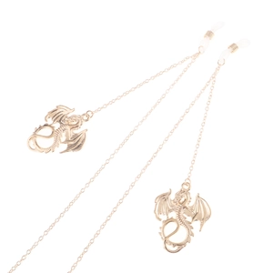 Chaîne à lunettes dorée antidérapante avec pendentifs dragon et boucles en silicone