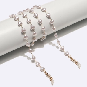 Heart Faux Artificial Pearl Glasses Chain Metal Sunglasses Strap Anti Slip Silicone Loops Fashion Eyewear Accessory
