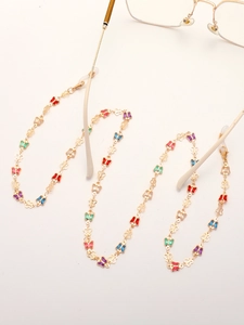 Golden eyewear chain with colorful enamel butterflies and non-slip silicone loops