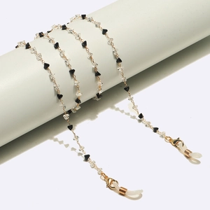 Glasses Chain Holder Strap Eyewear Lanyard Gold Metal Alloy Black White Triangle Crystal Beads Anti Slip For Sunglasses