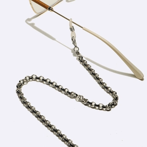 Silver and black round link eyewear chain with anti-slip silicone loops for glasses