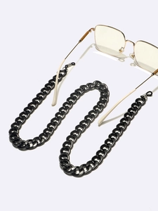 Thick gunmetal aluminum eyeglass chain with anti-slip rubber loops on white background