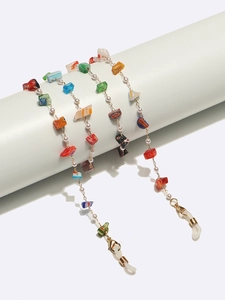 Chaîne De Lunettes Künstliche Perles De Verre Colorées Et Fausses Künstliche Perles Alliage Or Cordon Masque Multifonctionnel Antidérapant