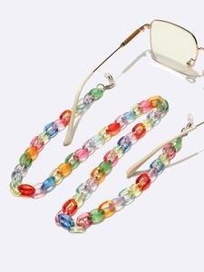 Chaîne de lunettes colorée en acrylique avec maillons transparents et boucles en gomme