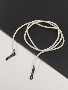 Minimalist white braided eyeglass chain with black rubber grips and silver clips