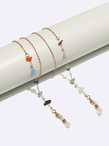 Bohemian gold chain eyewear holder with colorful crushed stones and white pearls