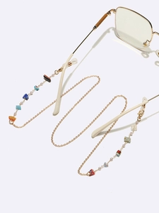 Golden Alloy Glasses Chain With Multicolored Irregular Stones And Faux Artificial Pearls Anti-Slip Eyewear Strap Mask Lanyard Holder