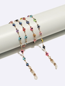 Colorful evil eye beaded eyewear chain with gold links and non-slip silicone loops