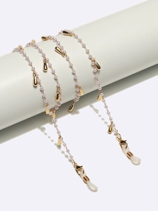 Chaîne De Lunettes Élégante Künstliche Perles Artificielles Cordon Anti Glisse Métal Doré Pendentif Goutte D'eau Pour Femmes