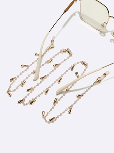 Chaîne de lunettes dorée avec perles blanches et pendentifs en forme de goutte d'eau