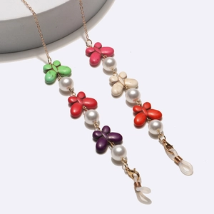 Butterfly Glasses Chain Colorful Faux Artificial Pearl Metal Lanyard For Face Mask Non Slip Eyewear Holder Strap For Women Elegant