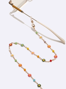 Chaîne à lunettes dorée faite main avec breloques marguerites colorées et perles cristal