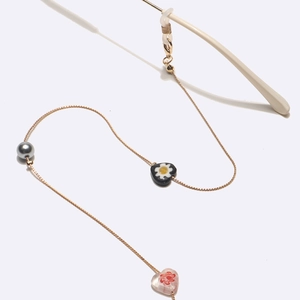 Chaîne De Lunettes Perles De Verre Fleur Cœur Métal Doré Cordon Lunettes Antidérapant Mode Femmes Filles