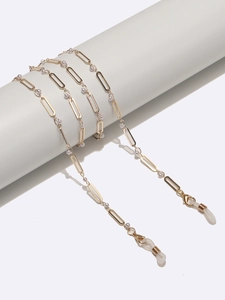 Eyeglasses Chain Gold Metal Copper Faux Artificial Pearl Anti Slip Silicone Loops Holder Elegant Eyewear Strap For Women