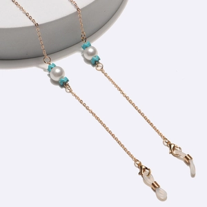 Catenella Per Occhiali In Metallo Dorato Con Künstliche Perle Finte E Stelle Turchesi Cordino Antiscivolo Per Occhiali Da Donna