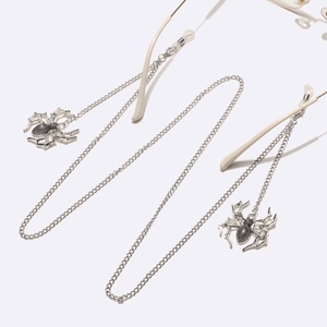Silver punk spider eyewear chain for sunglasses with detailed metal charms and non-slip loops