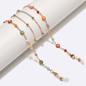 Chaîne De Lunettes Fleurs En Émail Coloré Cuivre Métal Antidérapante Cordon Pour Lunettes Support De Masque Pour Femmes