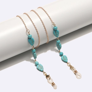 Turquoise Leaf Bead Glasses Chain Anti Slip Metal Sunglasses Strap Bohemian Eyewear Holder Neck Cord