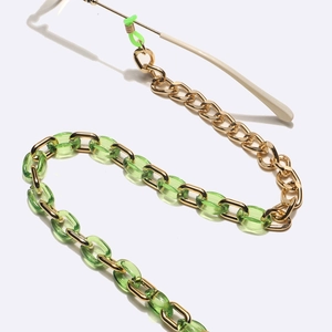 Stylish gold metal and transparent green resin chunky chain for eyewear and glasses