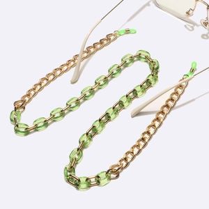Fashion Acrylic Resin Eyeglass Chain Anti Slip Gold Metal Links Sunglasses Strap For Women Stylish Green Transparent