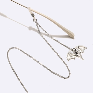 Punk silver sunglasses chain featuring a hollow bat pendant and anti-slip rubber loops