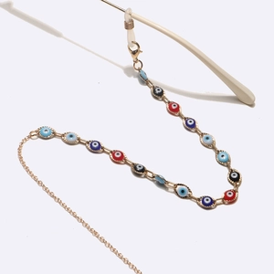 Bohemian gold chain with colorful evil eye enamel charms for glasses or face masks