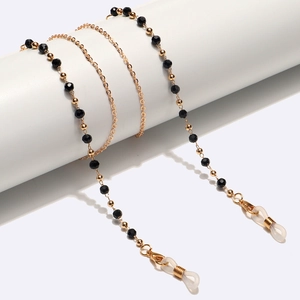 Chaîne De Lunettes À Perles Facettées Noires Mode Alliage Métallique Support De Lunettes Antidérapant Pour Femmes Hommes