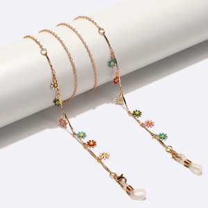 Chaîne Lunettes En Alliage Cuivre Doré Mode Avec Pendentifs Marguerite Émail Coloré Cordon Masque Antidérapant Femmes