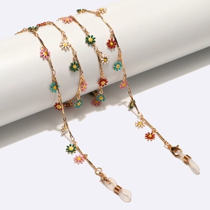 Glasses Chain Colorful Enamel Daisy Flower Pendants Copper Metal Link Sunglasses Lanyard Anti Slip For Women