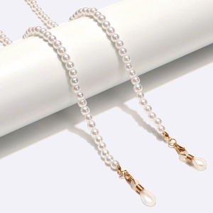 Élégante Chaîne de Lunettes en Imitation Künstliche Perle Blanche Cordon de Lunettes Perlé en Cuivre Métal Lanière de Masque Anti-Glisse Accessoires Femmes