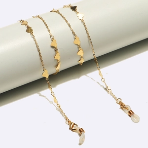 Golden heart pendant eyewear chain with non-slip rubber loops and lobster clasps