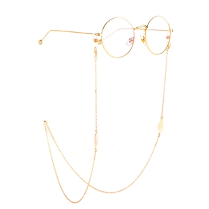 Chic gold metal round glasses with teardrop shell bead chain holder accessory