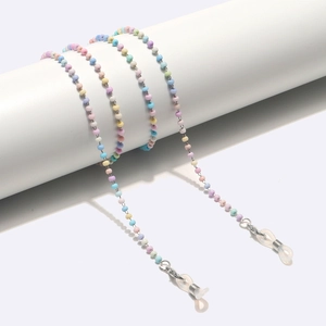 Stainless Steel Eyeglass Chain With Macaron Crystal Beads Anti Slip Sunglasses Strap Holder For Women