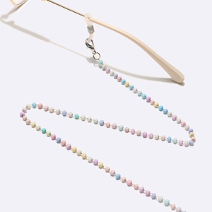 Colorful macaron crystal bead eyewear chain with stainless steel clips and silicone ends