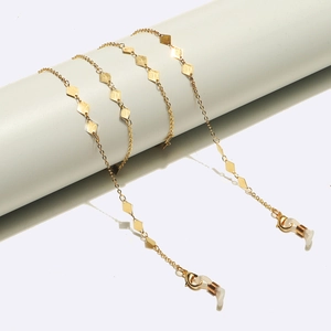 Golden metal glasses chain with diamond-shaped sequins and silicone non-slip loops