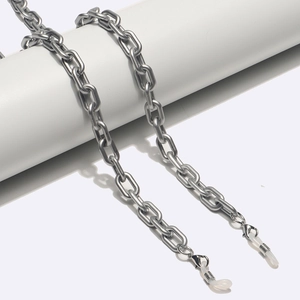 Silver metal rectangle link chain for glasses with transparent silicone anti-slip loops