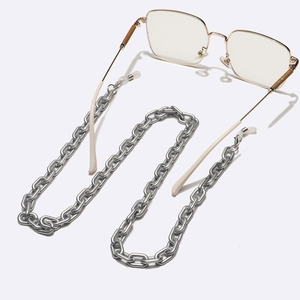 Silver chunky acrylic eyeglass chain with large oval links and non-slip silicone ends