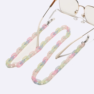 Rainbow acrylic eyeglass chain with macaron color links and gold metal hooks