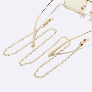 4mm cream crystal beaded anti-slip glasses chain with golden hooks for women