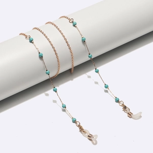 Chaîne De Lunettes Mode Alliage Or Avec Perles Turquoise Cordon De Lunettes Antidérapant Pour Lunettes De Soleil