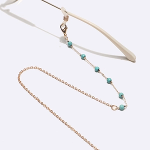 Chaîne de lunettes dorée à la mode avec perles turquoise et boucles antidérapantes
