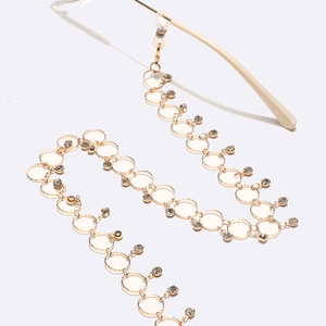 Chaîne De Lunettes En Alliage Métallique Doré Avec Anneaux Ronds En Strass Boucles Silicone Antidérapantes Pour Femmes
