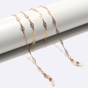 Gold Metal Glasses Chain Hollow Rhombus Love Letter Eyewear Strap Anti Slip Silicone Holder Sunglasses Lanyard Accessory