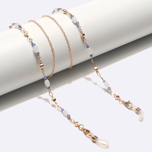 Golden handmade crystal eyeglass chain with blue and white beads for sunglasses