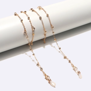Fashion Alloy Glasses Chain With Transparent Rhinestone Gold Beads Anti Slip Mask Lanyard Decorative Eyewear Accessory For Women