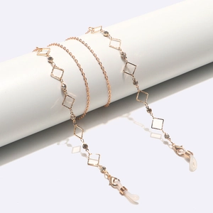 Fashion Glasses Chain Metal Alloy With Square Rhinestone Geometric Non-slip Eyeglass Holder Neck Strap For Women