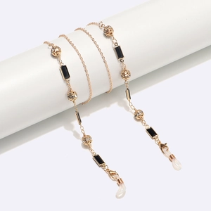 Catena Per Occhiali Moda Lega Strass Perle Nere Cordino Antiscivolo Supporto Collana Per Occhiali Da Sole