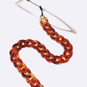 Retro amber acrylic eyewear chain with oval links and gold-tone non-slip rubber loops