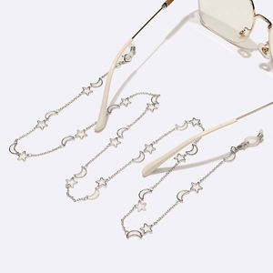Chaîne à lunettes faite main avec étoiles et lunes argentées pour décoration et sécurité